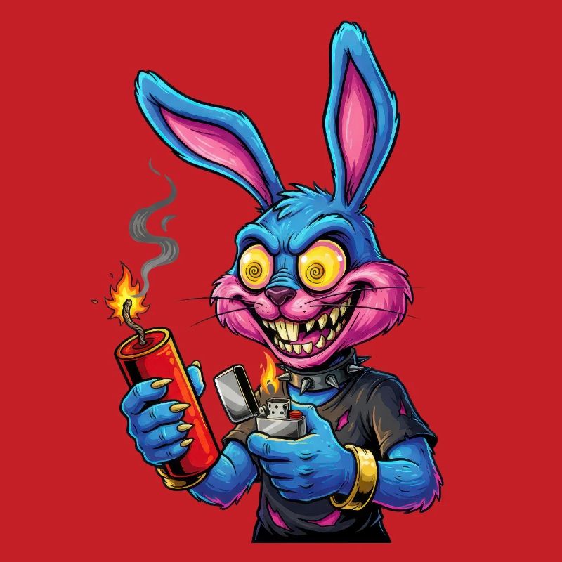 Neon Bunny with Fireworks New Year's Eve Firecracker Pyro