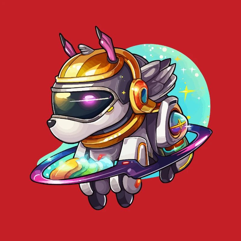 Space dog on hoverboard