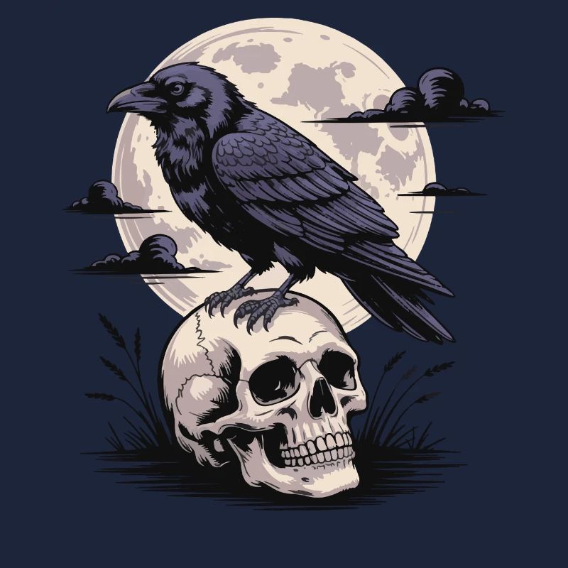 Schwarzer Rabe Totenschädel Vollmond Dunkel Gothic Emo Dunkel