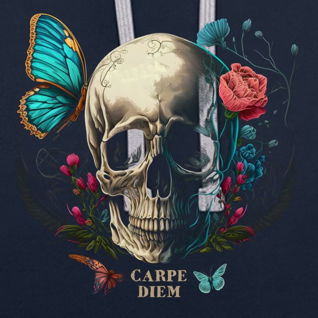 carpe diem - Totenkopf, Schmetterling, Blumen