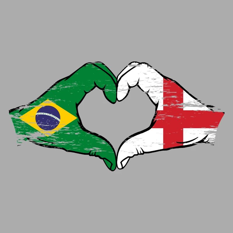 Brésil Angleterre drapeau mains forme de coeur utilisé