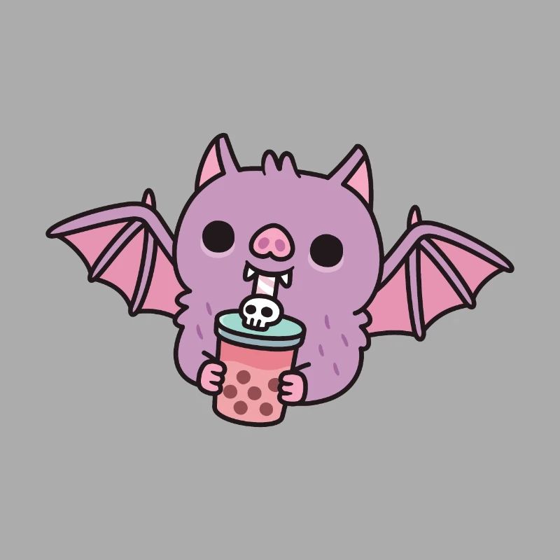 Cute Vampire Bat Drinking Bubble Tea