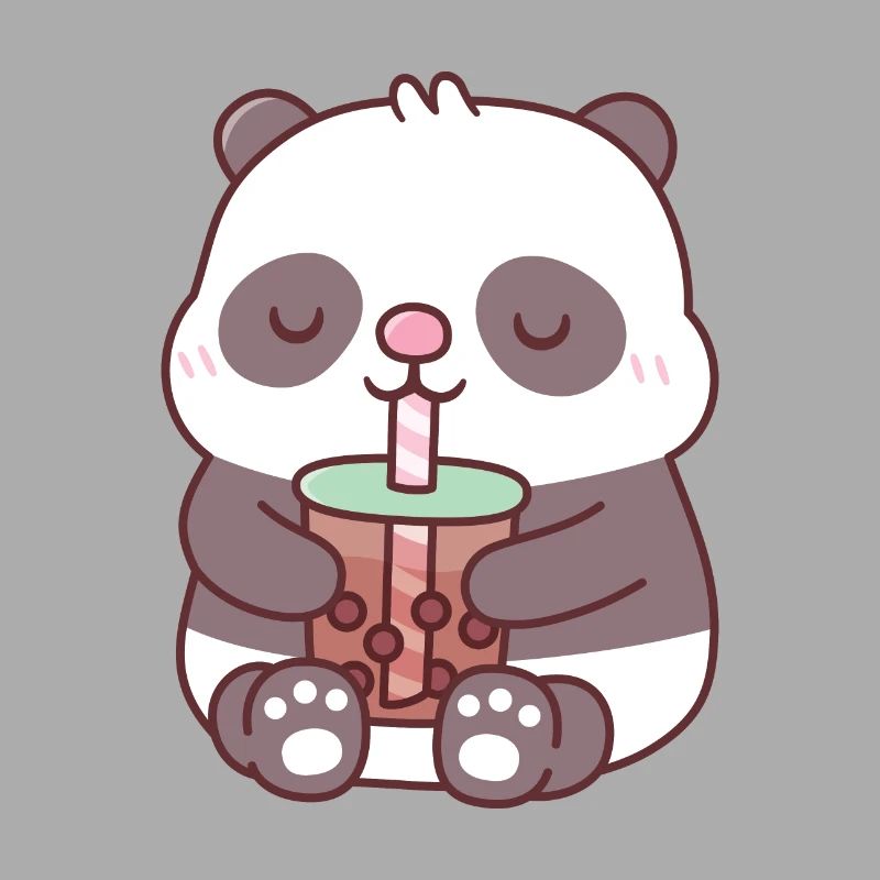 Cute Chubby Panda Bear Drinking Bubble Tea