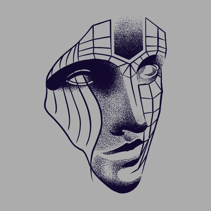 Robotic face drawing 3D lines & dotwork art