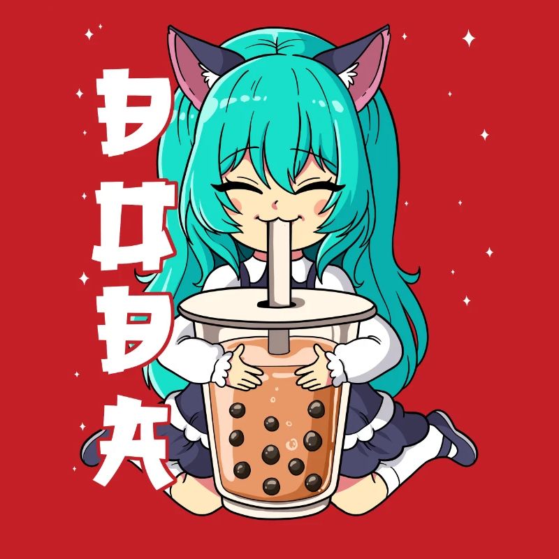 Boba Tea Anime Neko Mädchen Bubble Tea