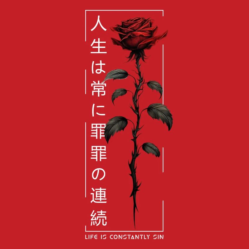 Life Is Constantly Sin Rose Japanese Script
