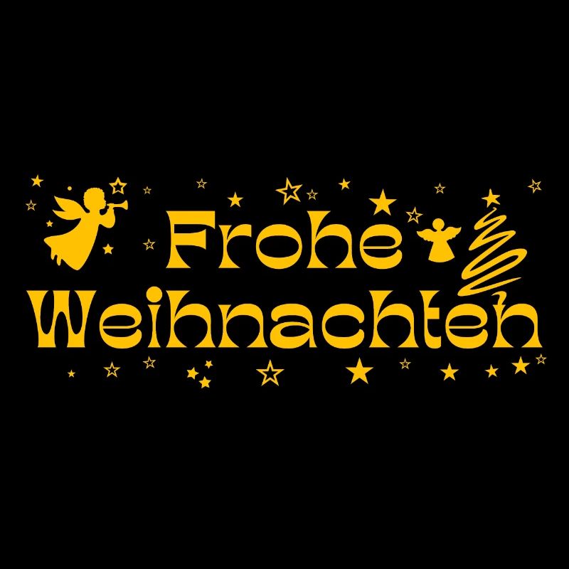 Frohe Weihnachten gelber Text mit Sternen Engeln