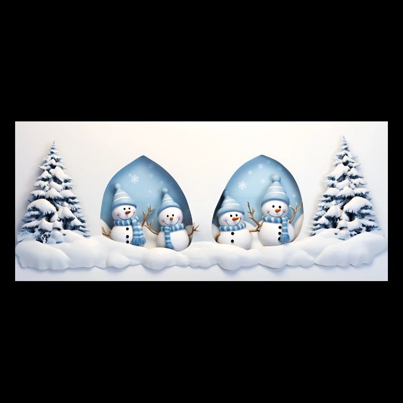 Kleiner Schneemann mit Weihnachtsbäumen