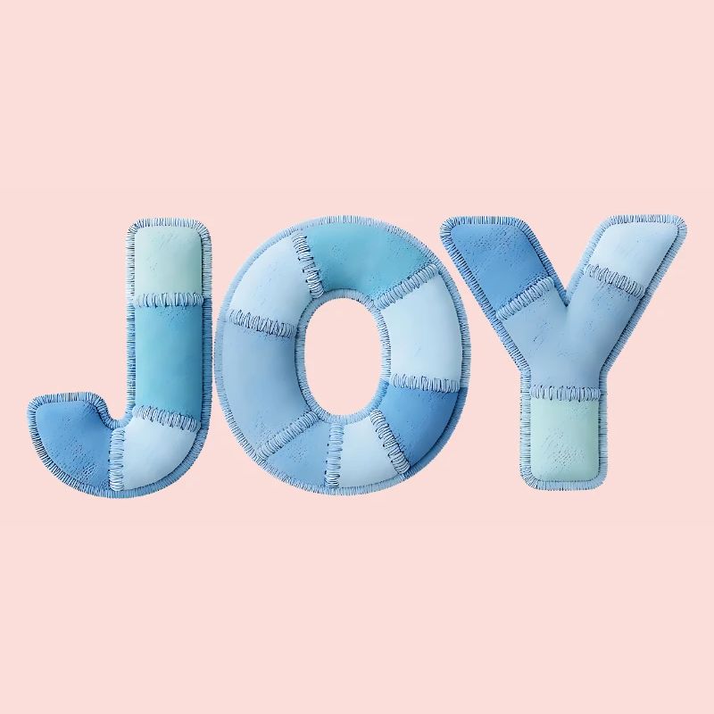 Lettrage Joyeuse en patchwork bleu