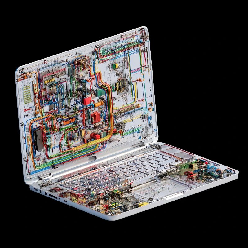 Transparent CAD circuit art on laptops