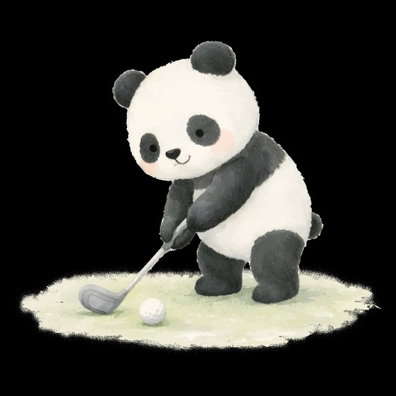 Panda Playing Golf Illustration