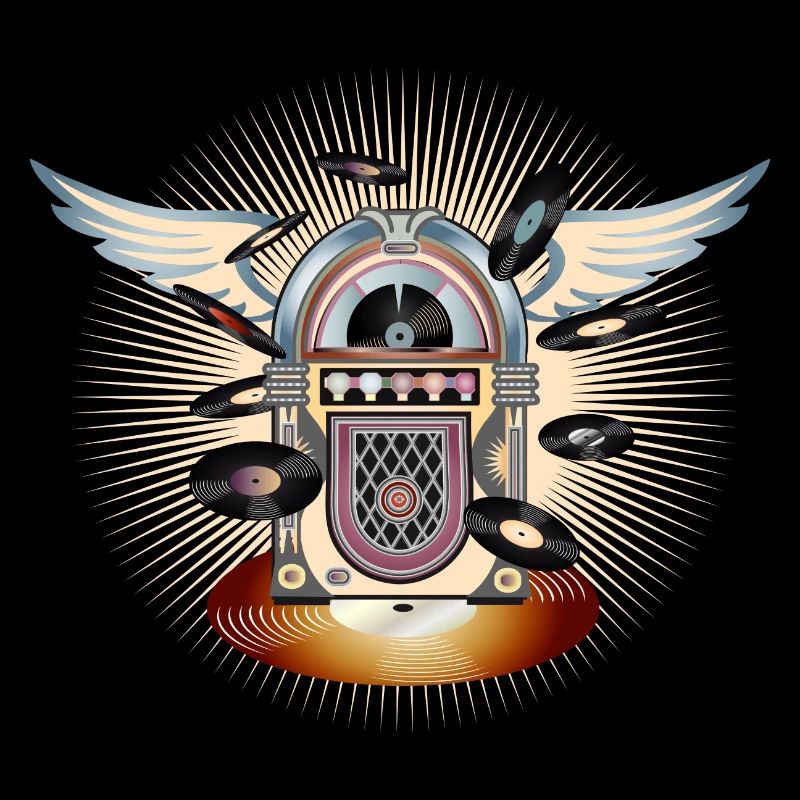 Jukebox au look rétro avec piano à queue et disques