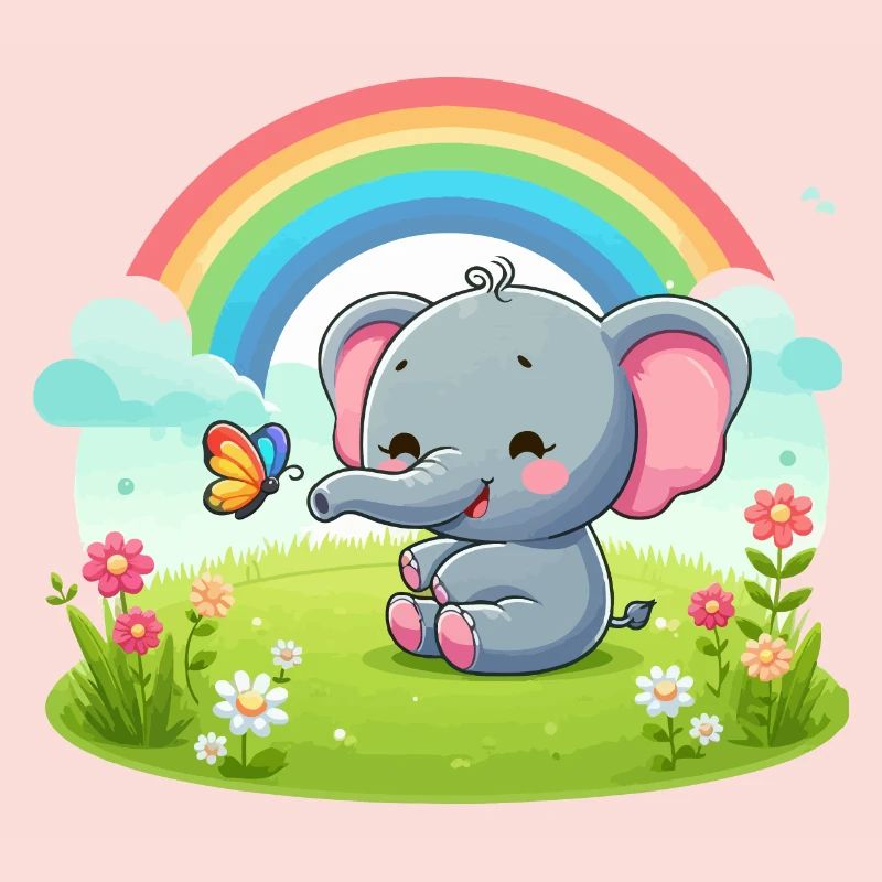 Joyful Elephant and Rainbow