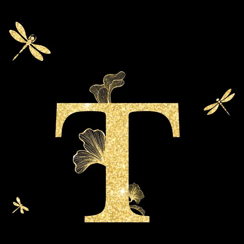 Buchstabe t Goldene Glitzerlibelle - Geschenkidee