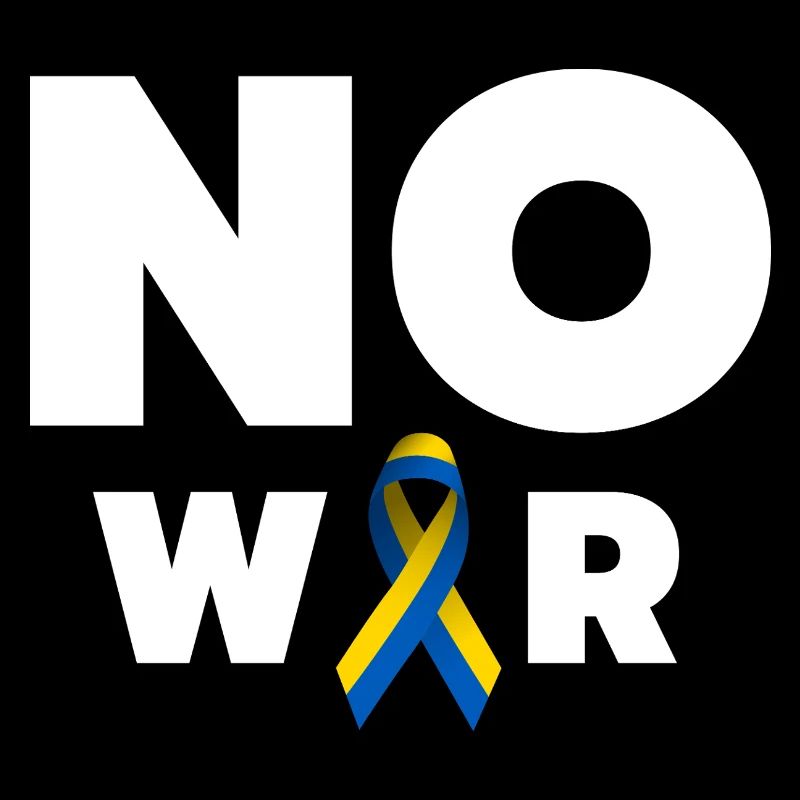 No War Text mit ukrainischer Solidaritätsschleife