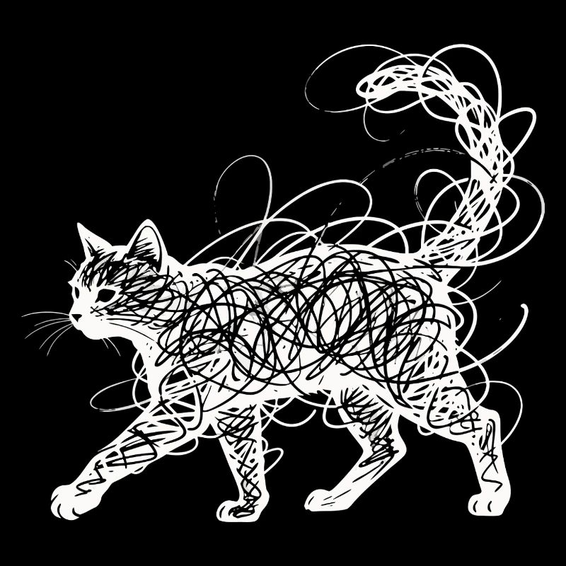 Minimalist Scribble Cat Line Art Japanese