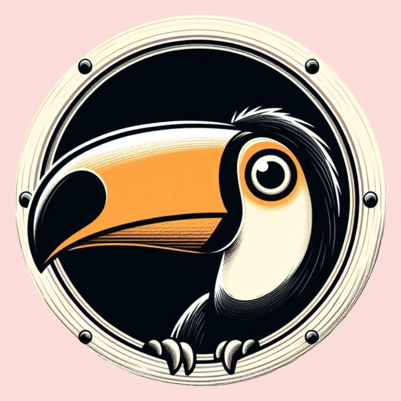 Toucan looking through round porthole