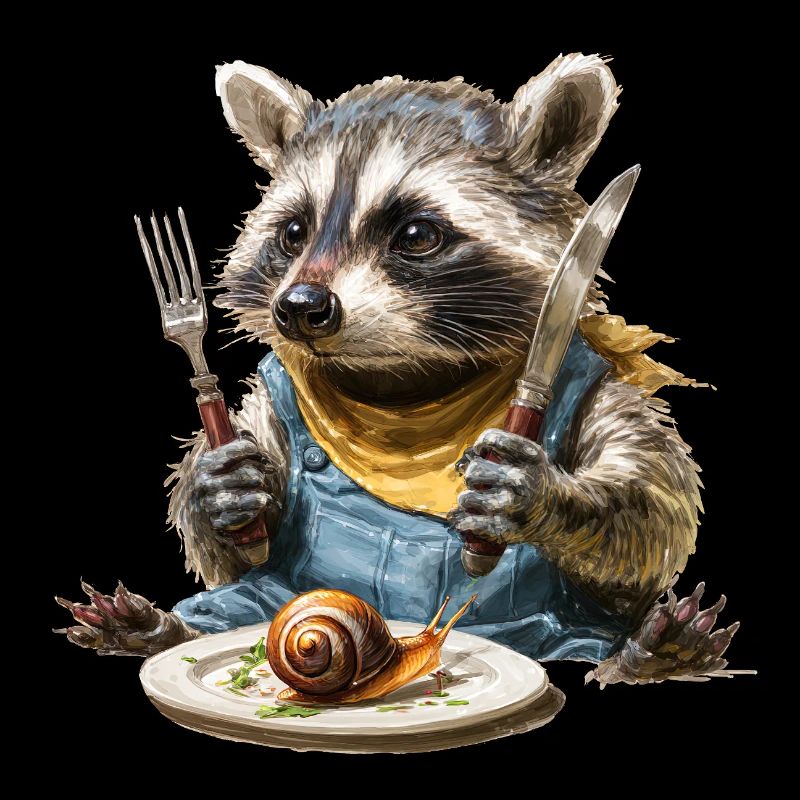 Raccoon chef with fork and knife