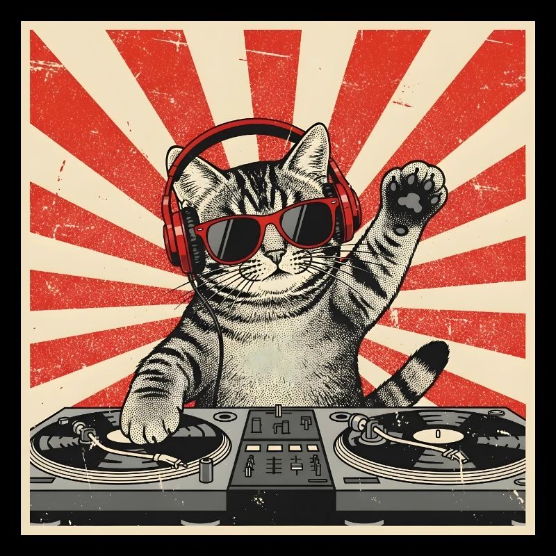 Cat DJ Retro Pop Art