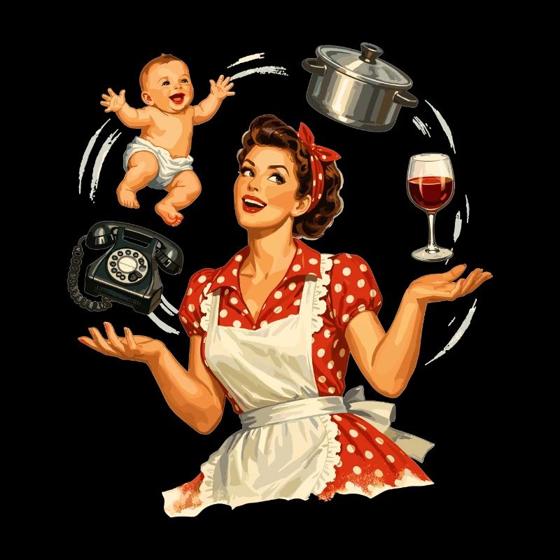 Retro Pin-Up Mom – Multitasking Illustration