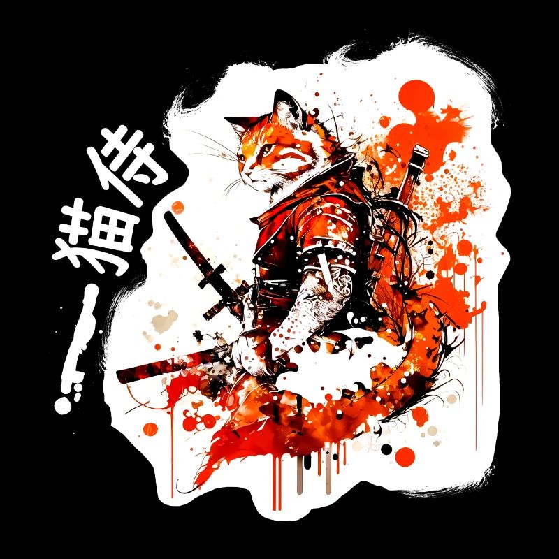 Samurai Katze in Rot