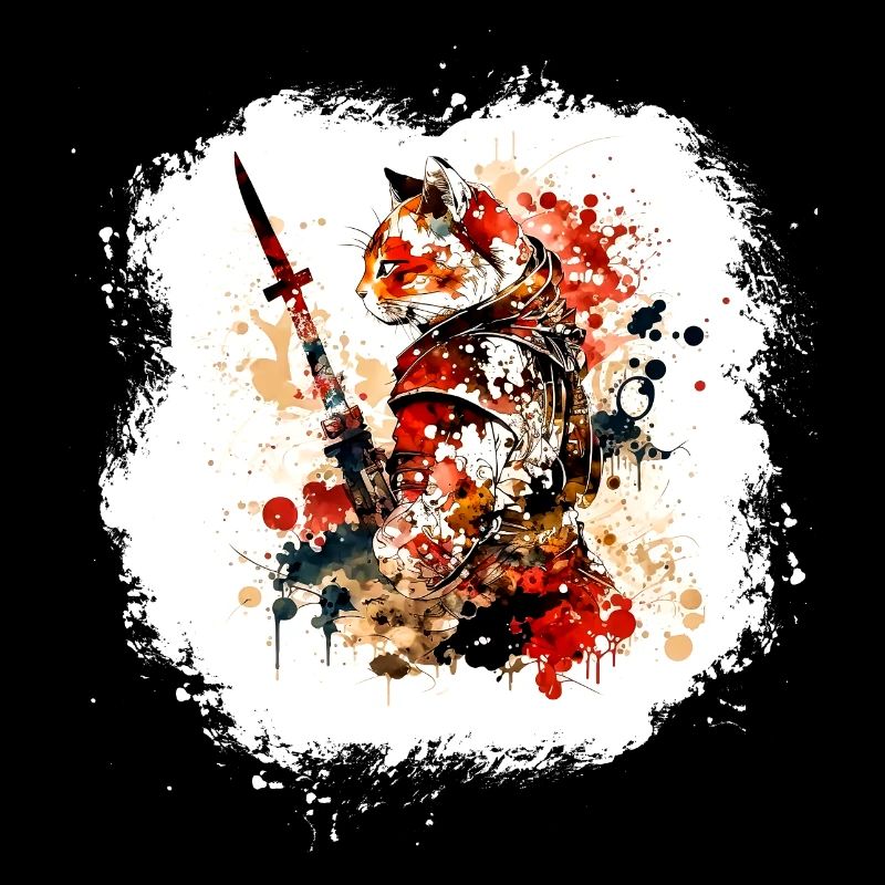 Samurai Katze Rot Schwarz