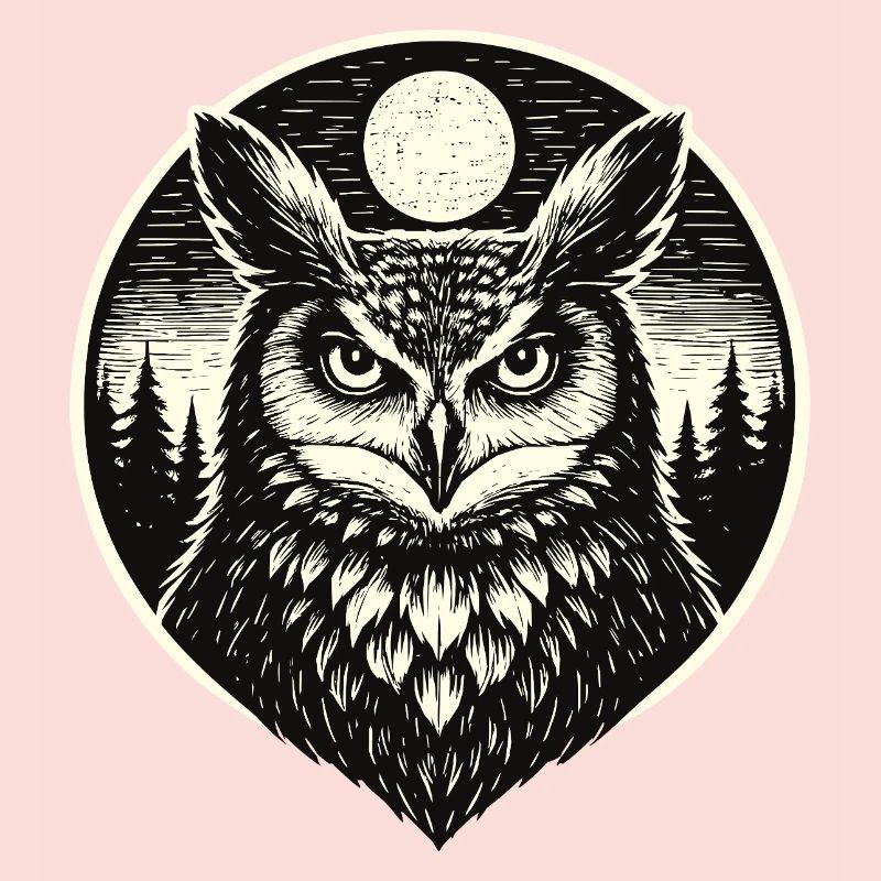 Silent Watch -  Eule im Woodcut Stil