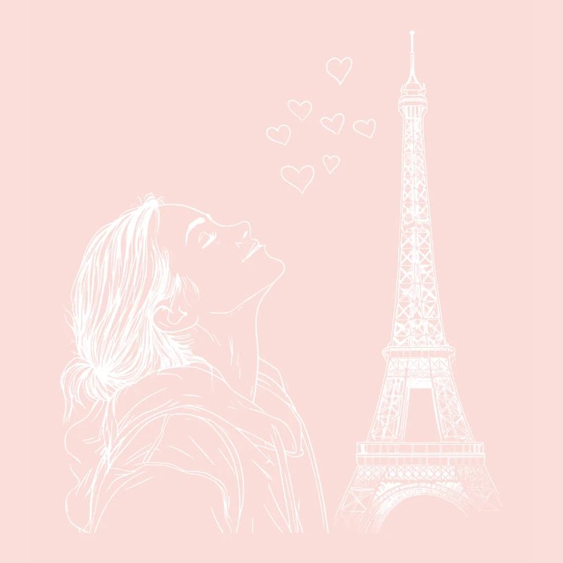 Paris Eiffelturm Frankreich Frau Herzen Line Art