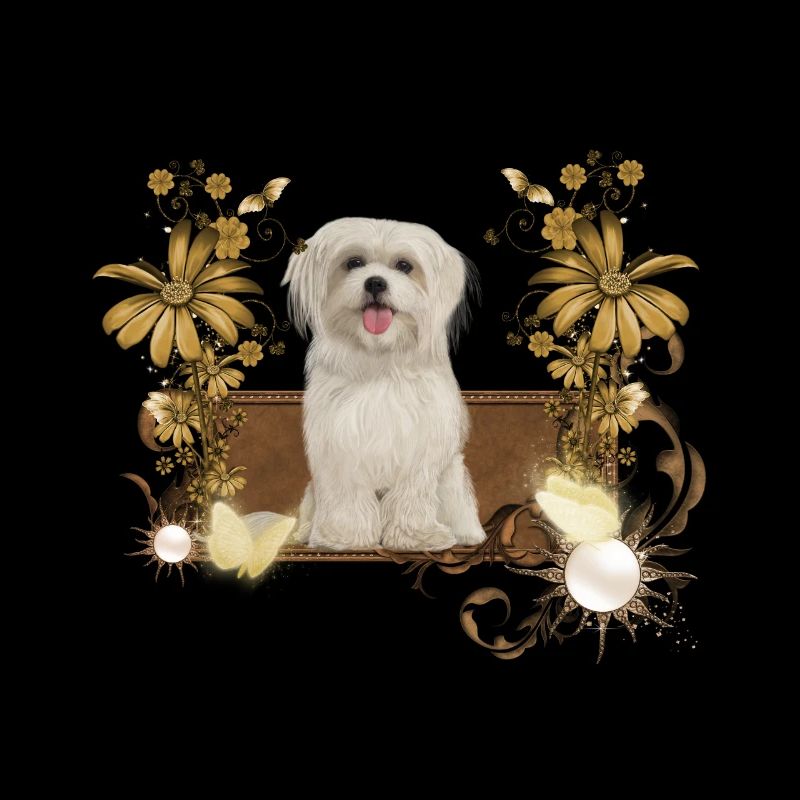 Chiot maltais mignon avec des fleurs