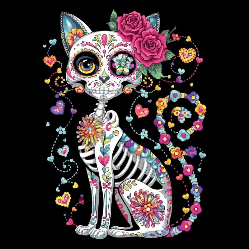 Sugar Skull Katze – Día de los Muertos