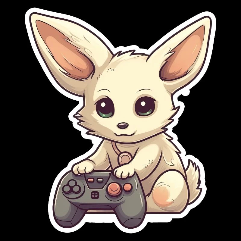 A cute fennec fox playing video games