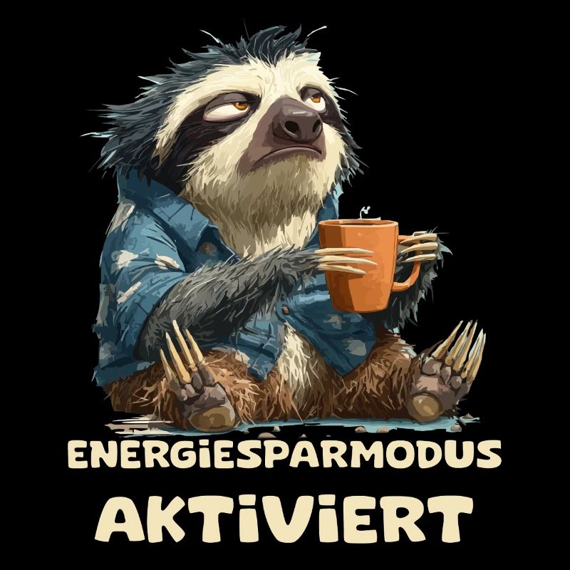 Funny sloth with saying Energiesparmous active