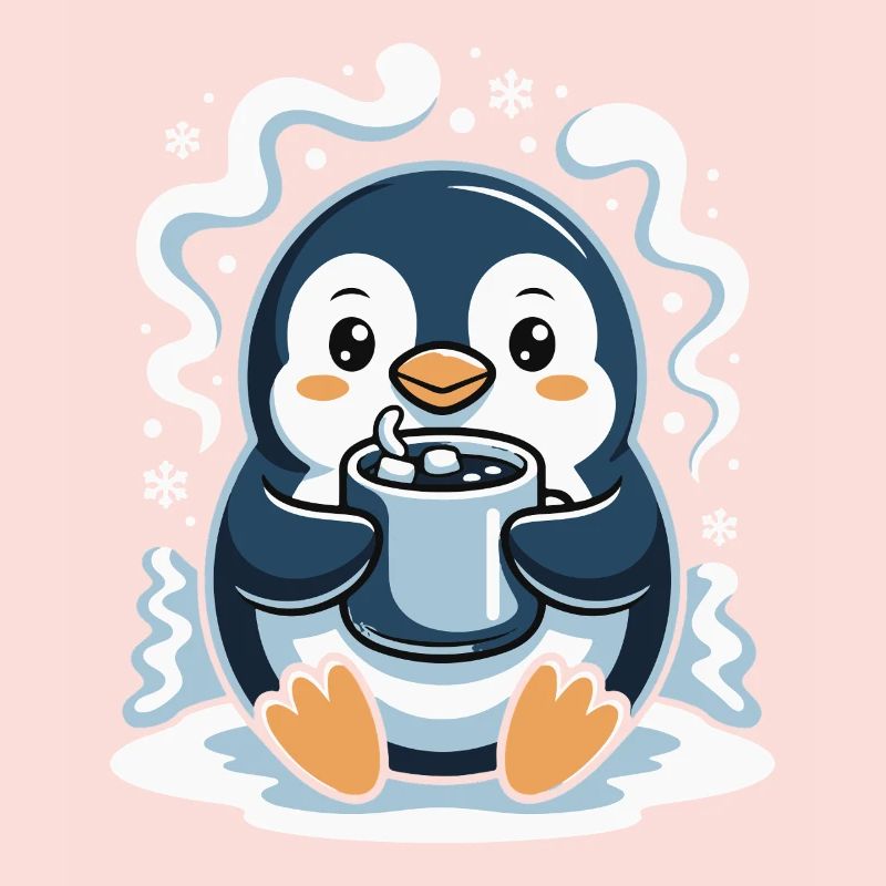 Pingouin câlin avec chocolat chaud