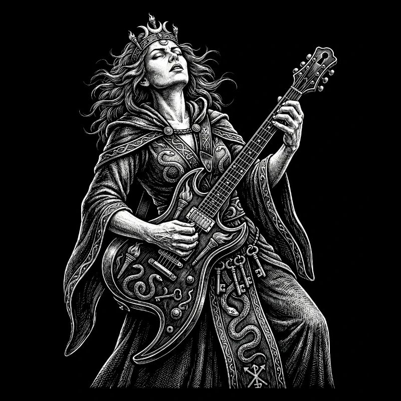 Hecate plays guitar