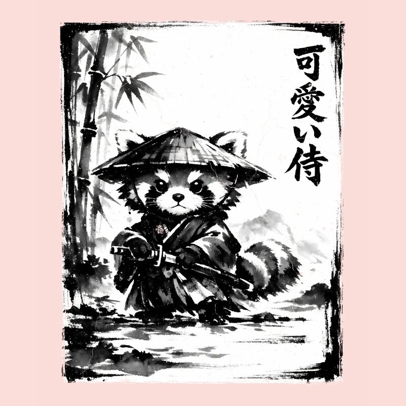 Samurai Roter Panda Sumi-e Tuschezeichnung