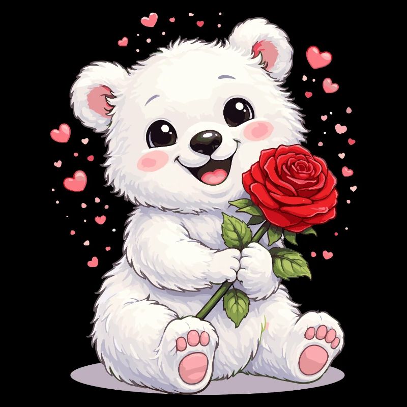 Ours mignon avec une rose – Motif de la Saint-Valentin