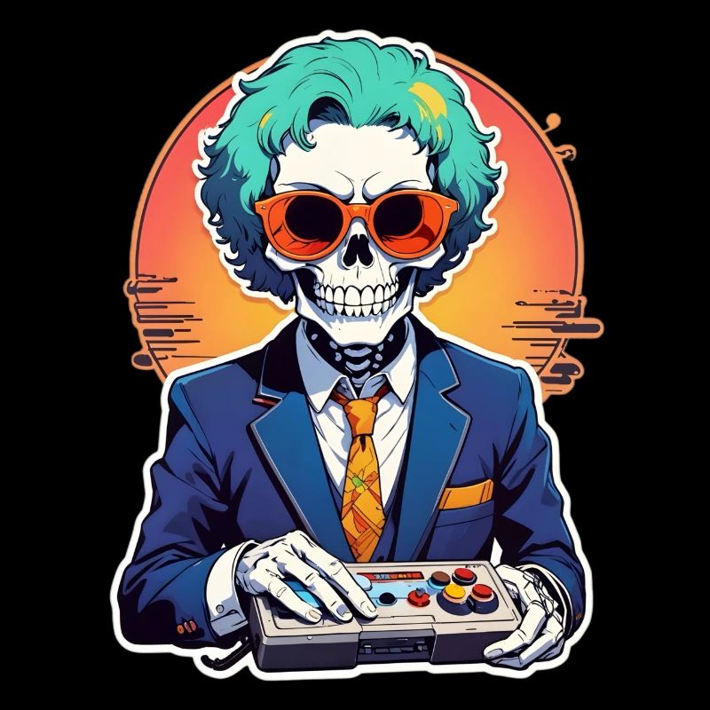 Retro Gamer Skelett mit Controller Konsolenspiele