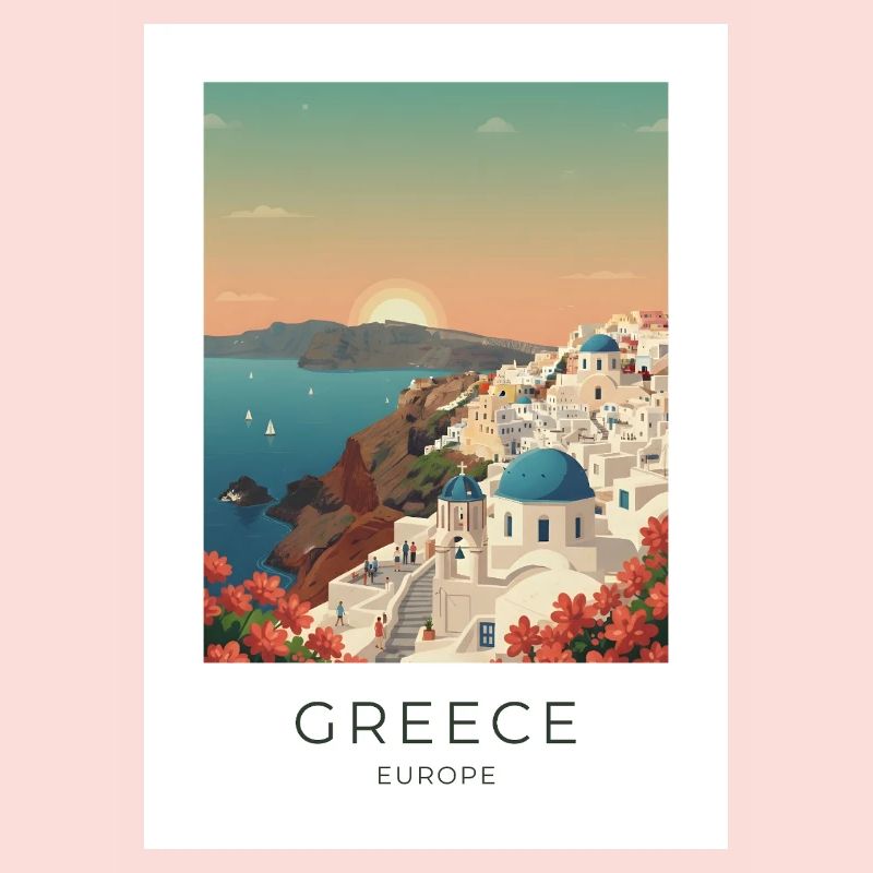 Vue côtière du coucher de soleil de Santorin