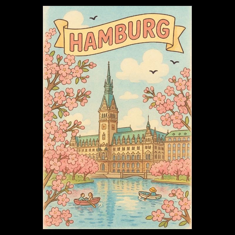 Spring in Hamburg with cherry blossoms