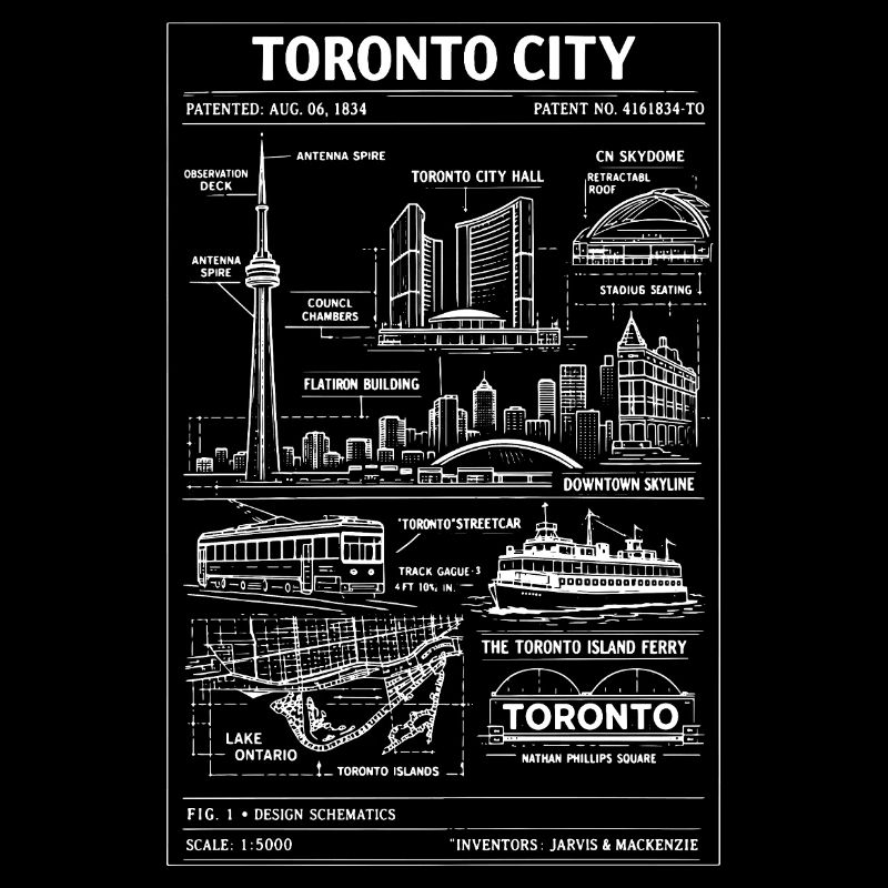 Toronto Skyline Blueprint Illustration