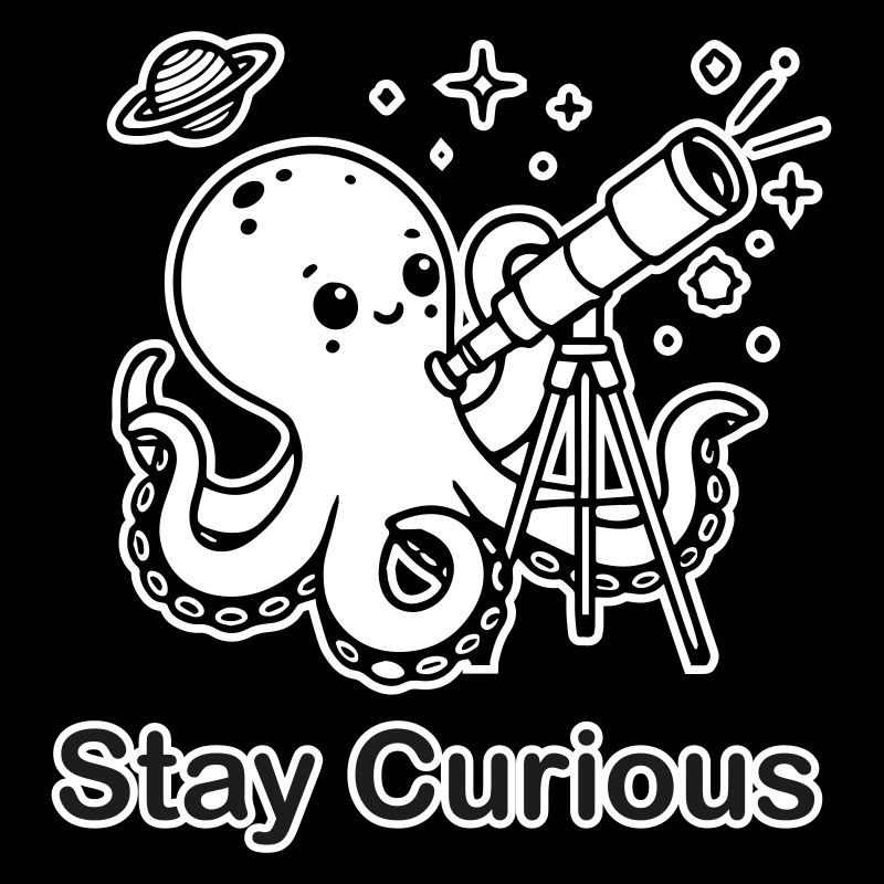 Oktopus schaut durch das Teleskop - Bleiben Sie neugierig