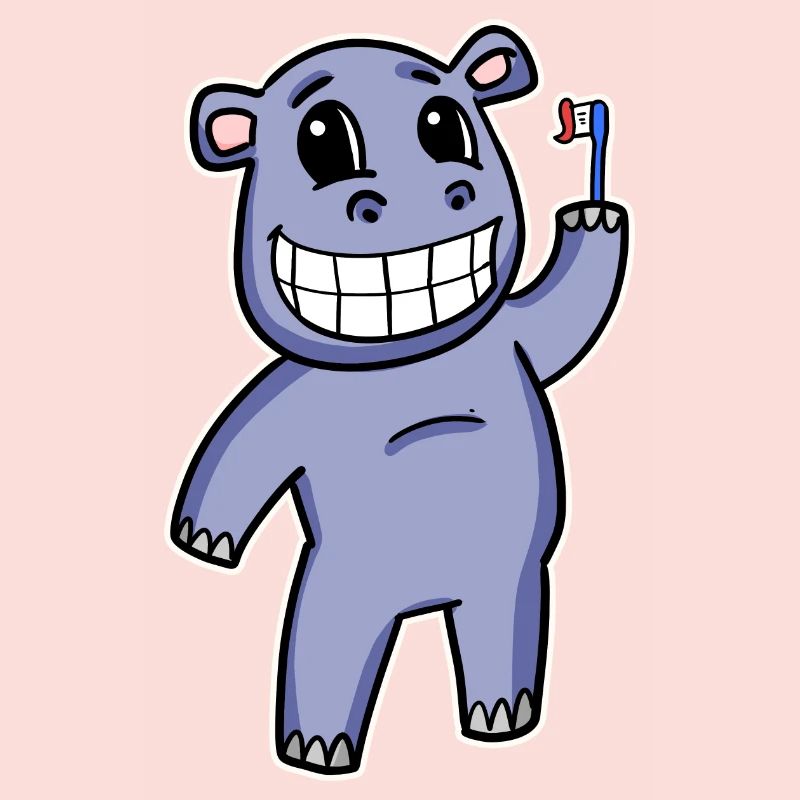 Hippopotame avec brosse à dents