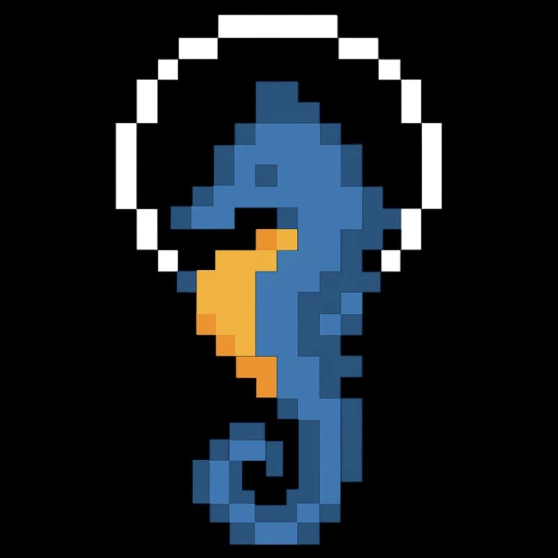 Hippocampe Pixel Bleu
