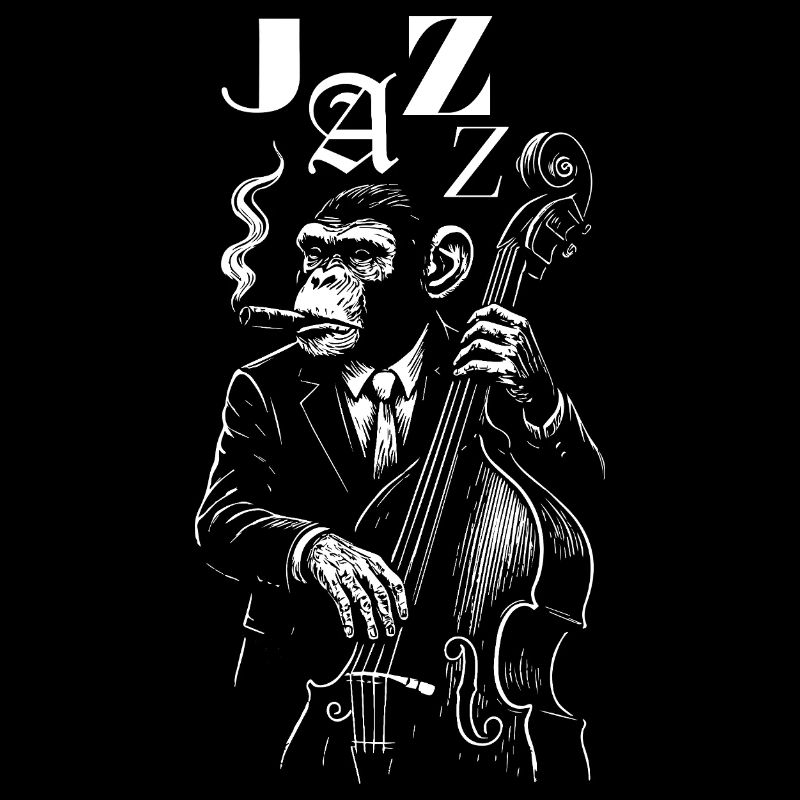 Jazz Monkey Bassist Noir Illustration