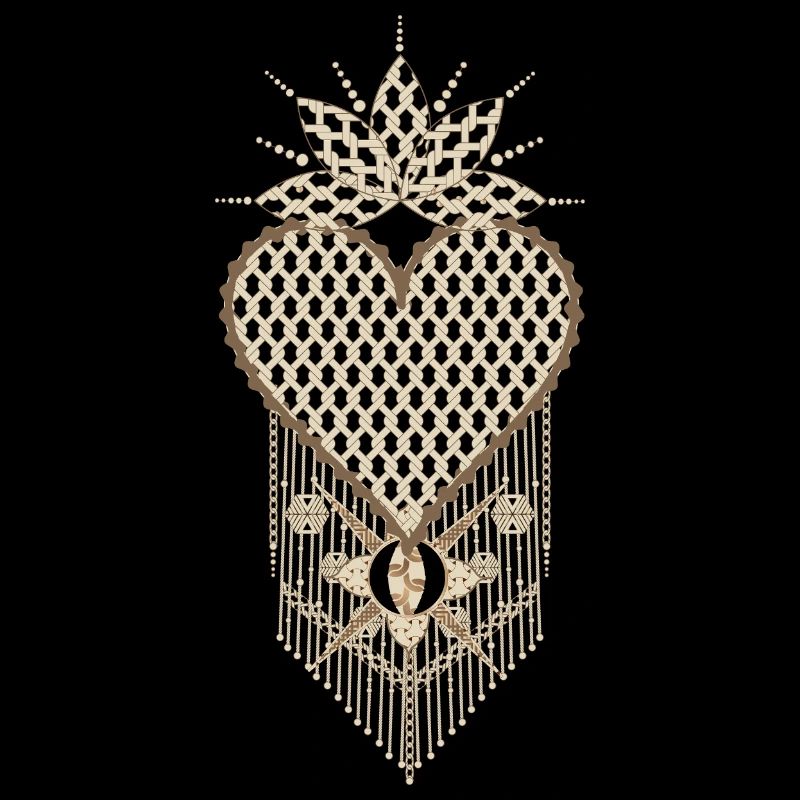 Macramé heart with filigree knot patterns