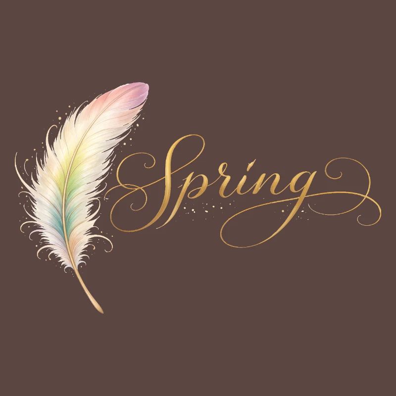 Spring Lettering with Feather Elegant Design