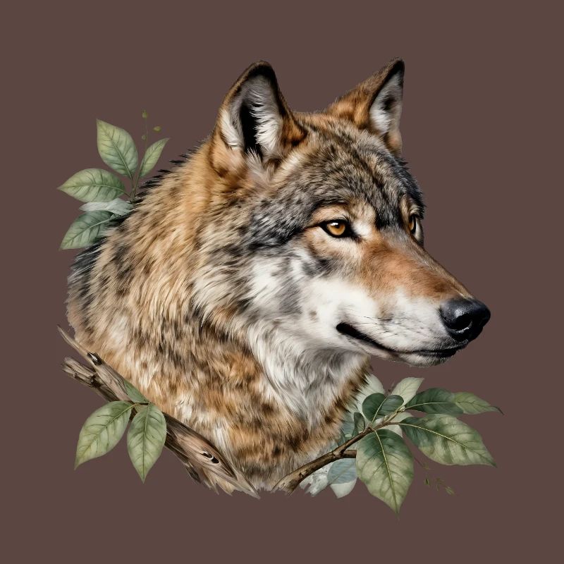 Loup entouré de feuillage