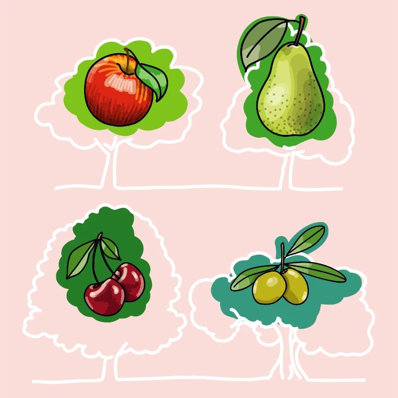 Apfel, Birne, Kirsche