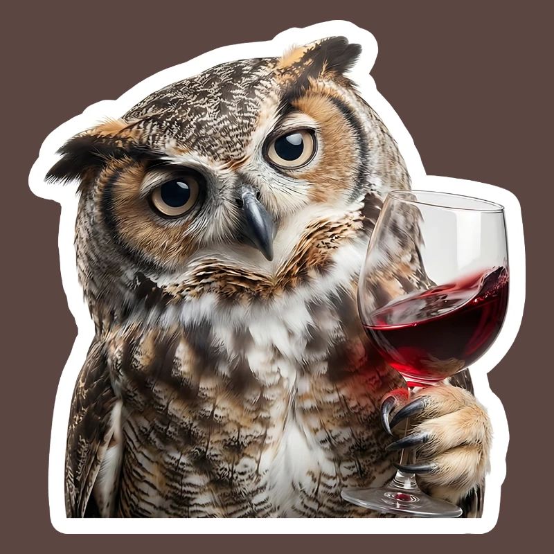Weise Eule beim gemuetlichen Weinabend