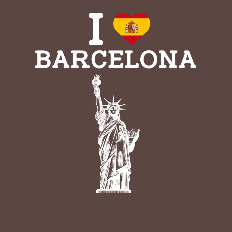 J’aime Barcelone Espagne Statue De La Liberté Drapeau Jeu De Mots